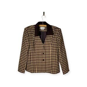 Joan Leslie Vintage Brown Tan Houndstooth Fitted Jacket 12P